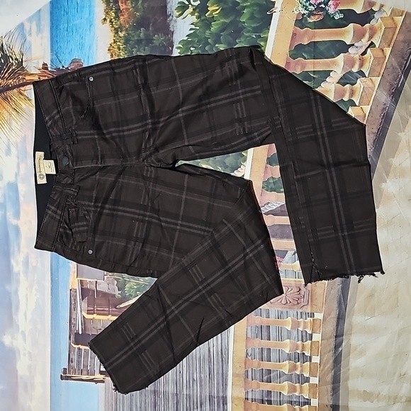 Democracy Ab Technology Brown Plaid Raw Hem Pants Size 2 - Picture 1 of 5